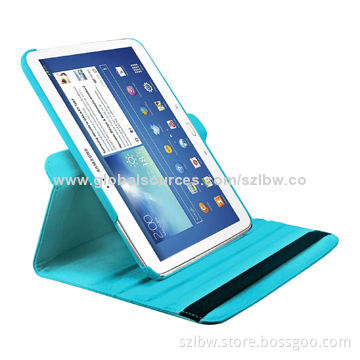 Light Blue Case for Galaxy Tab3 10.1, 360 Rotating Leather Cover Stand P5210P5200